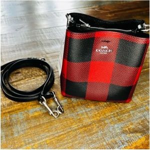 Coach C7267 Mini Town Bucket Crossbody Bag Buffalo Check Plaid Print Red Blk NWT